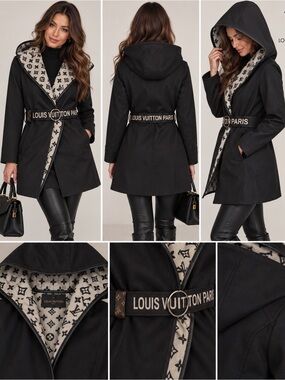 Black heavy hooded coat.